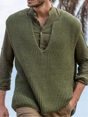 Loose V-Neck Men's Green Sweaters