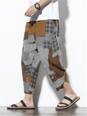 Fashion Loose Patch Linen Ankle Pants